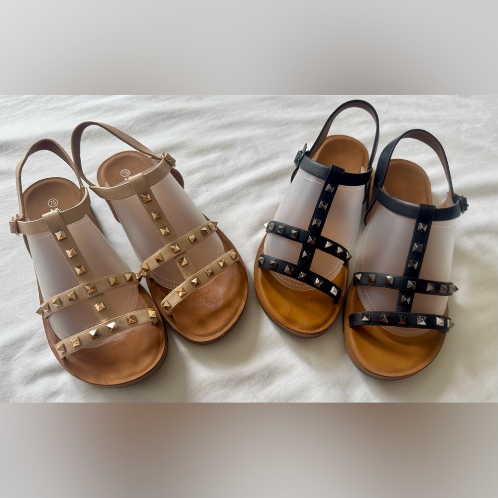 Forever Link Black and Tan Studded Sandals